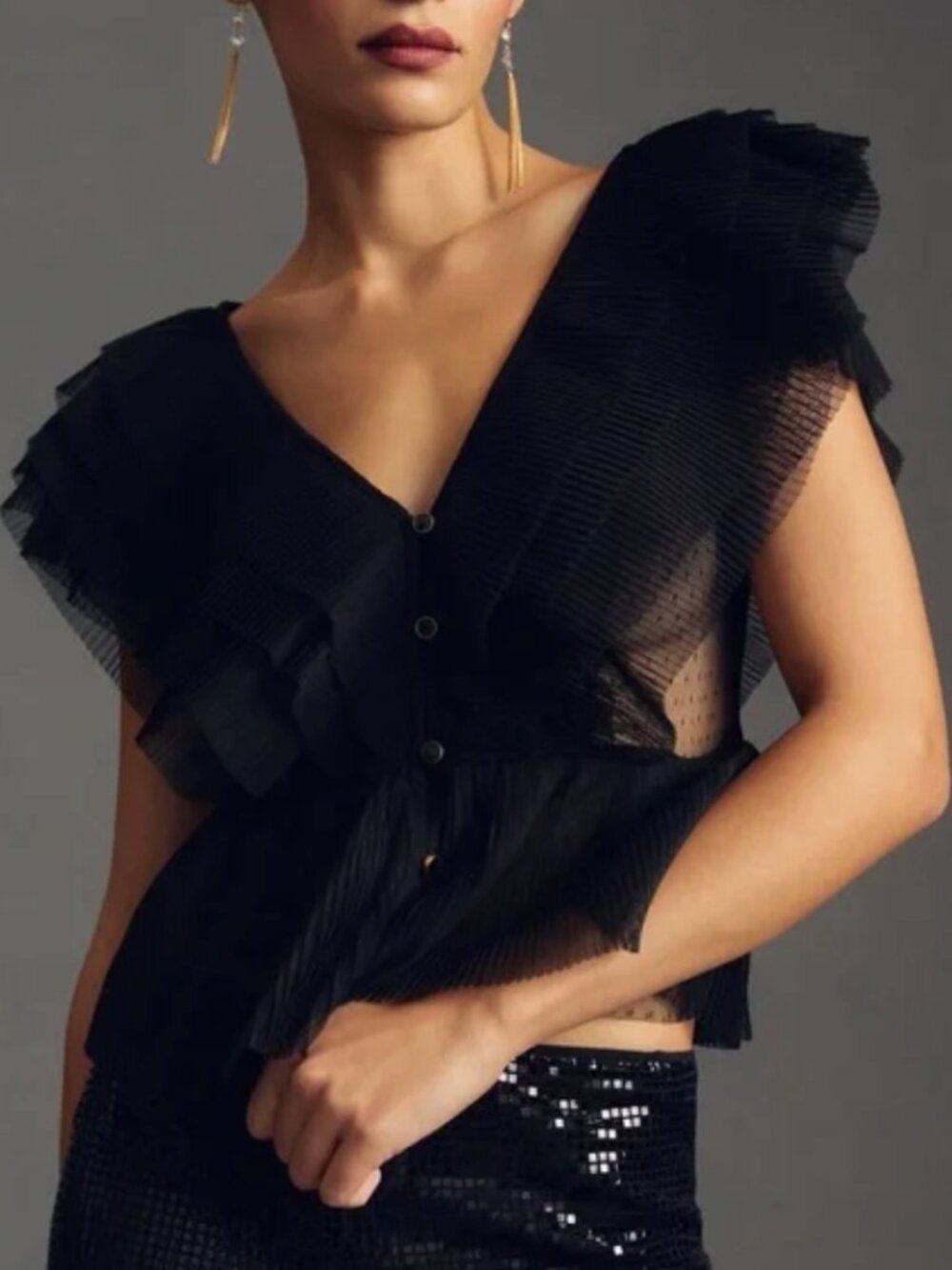 Anthropologie Forever that Girl Black Ruffle Blouse